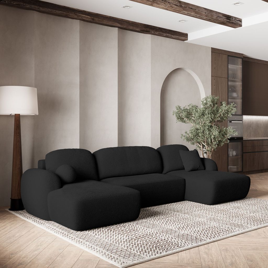Masseno Ecksofa SAVONA N mit Schlaffunktion U-Form, Sofa mit Bettkasten, Wohnzimmersofa, Couch, Soffa, Bettsofa, Couchgarnitur- Schwarz, NOW OR NEV...
