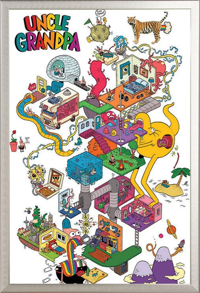 Poster Uncle Grandpa A Warped Mind avec cadre aluminium argenté Maxi