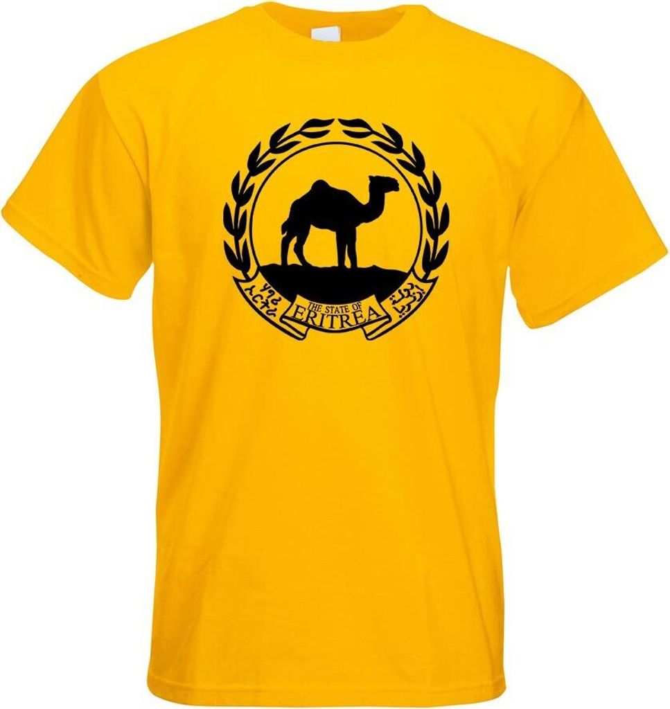 Kiwistar - T-Shirt - gelb - Eritrea Wappen Motiv Bedruckt Funshirt Design Print - mit Motiv Bedruckt - Funshirt Design - Sport - Freizeit - Herren - L