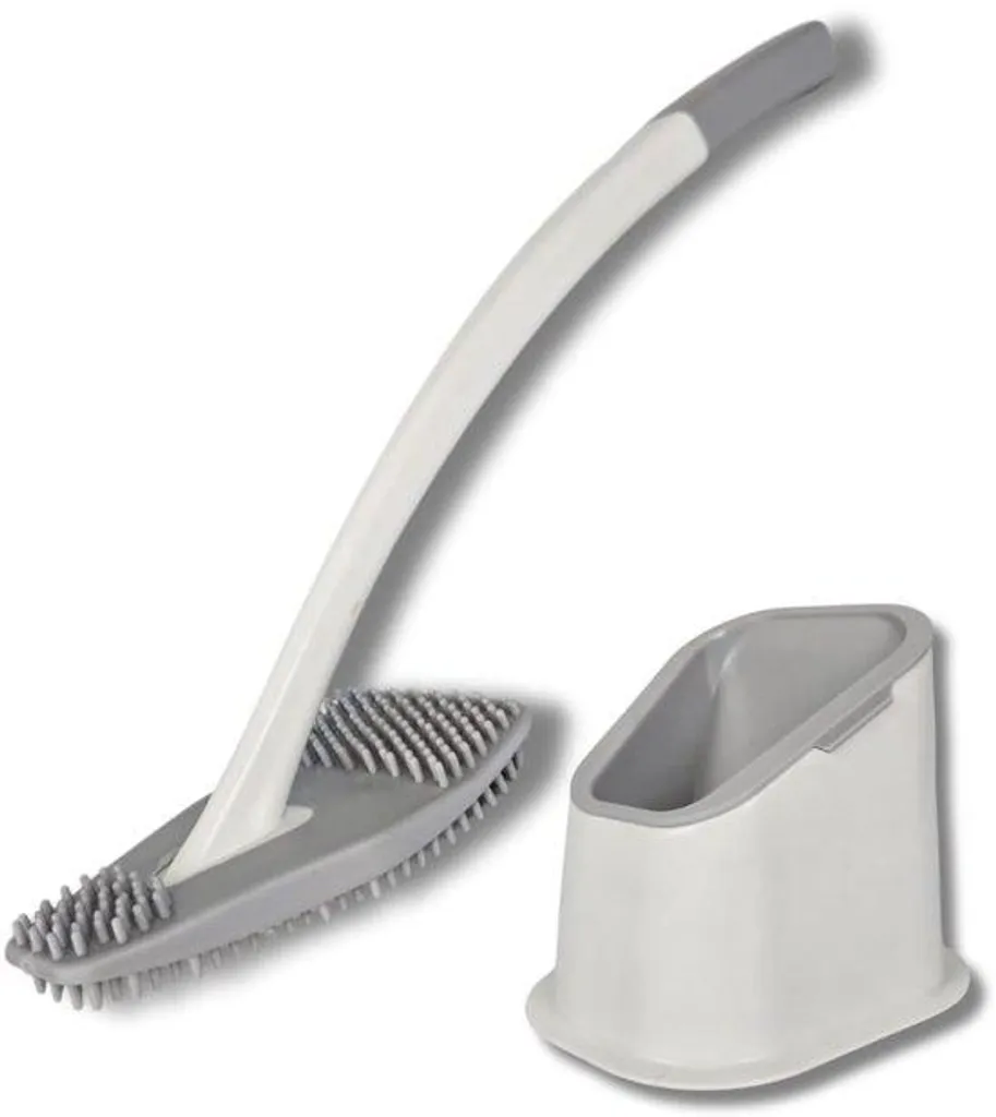 Balayette de WC en silicone souple et son porte-balayette aéré blanc