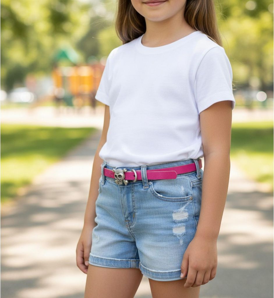 FRONHOFER schmaler fetziger Kindergürtel mit süßen Totenkopf, 1,5 cm
