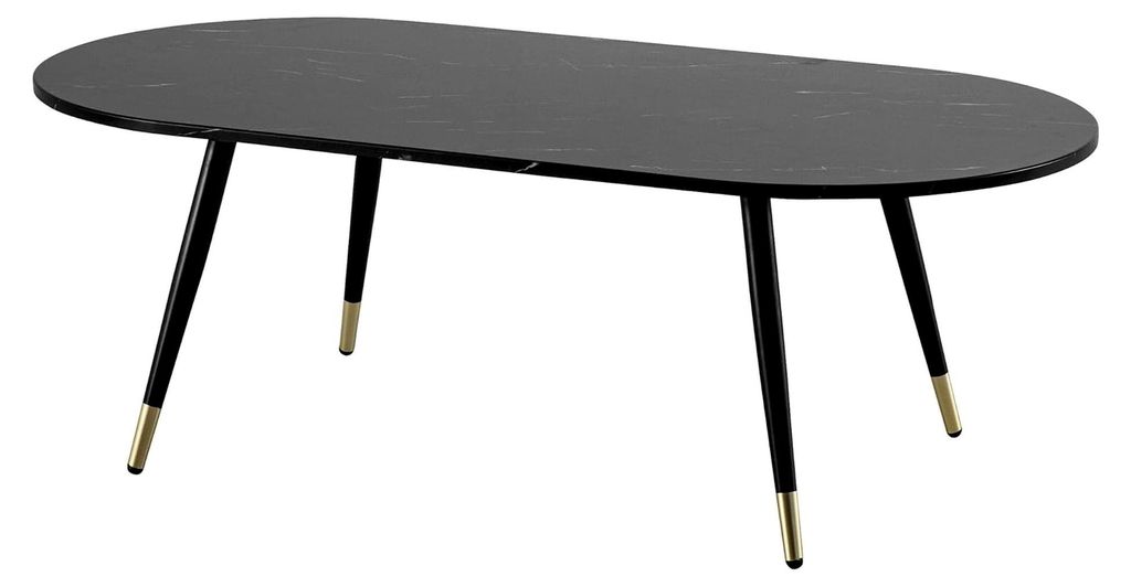 Couchtisch 120x60x41,5 cm in Marmoroptik, moderner Wohnzimmertisch mit Metallgestell, ovaler Sofatisch, Beistelltisch in Schwarz