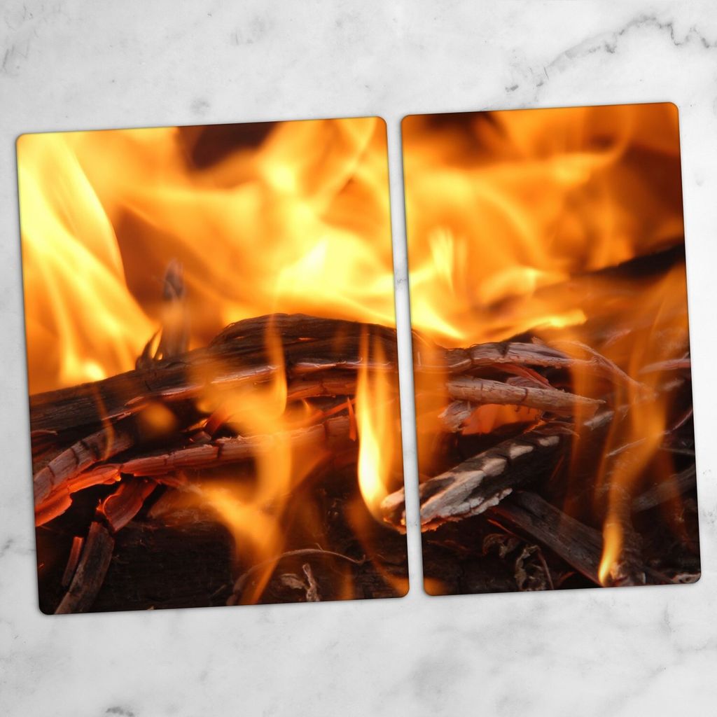 Glas-Herdabdeckplatten Glaskeramikkochfeld-Abdeckung Spritzschutz Glas 70x52 cm Grill Feuer Glut