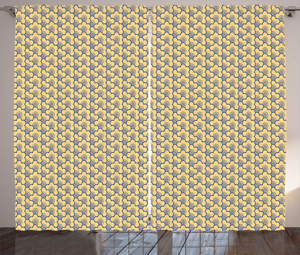 ABAKUHAUS Rideau à Fronces Fleurs Sakura Japonais 280x225 cm Bleu Pâle