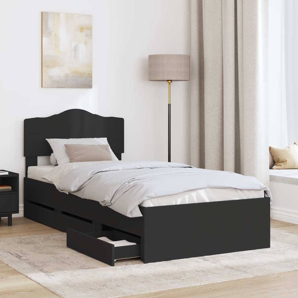 Cloris Designermöbel Bettrahmen mit Schubladen Schwarz 90 x 200cm Ingenieurs Holz - 2026Neu593946 - Klassische BettenJugendbett Tagesbett