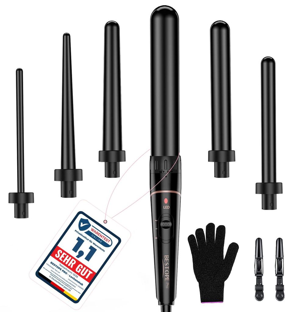 Lockenstab Große und Kleine Locken Set - 6 in 1 Mit Produktbild 