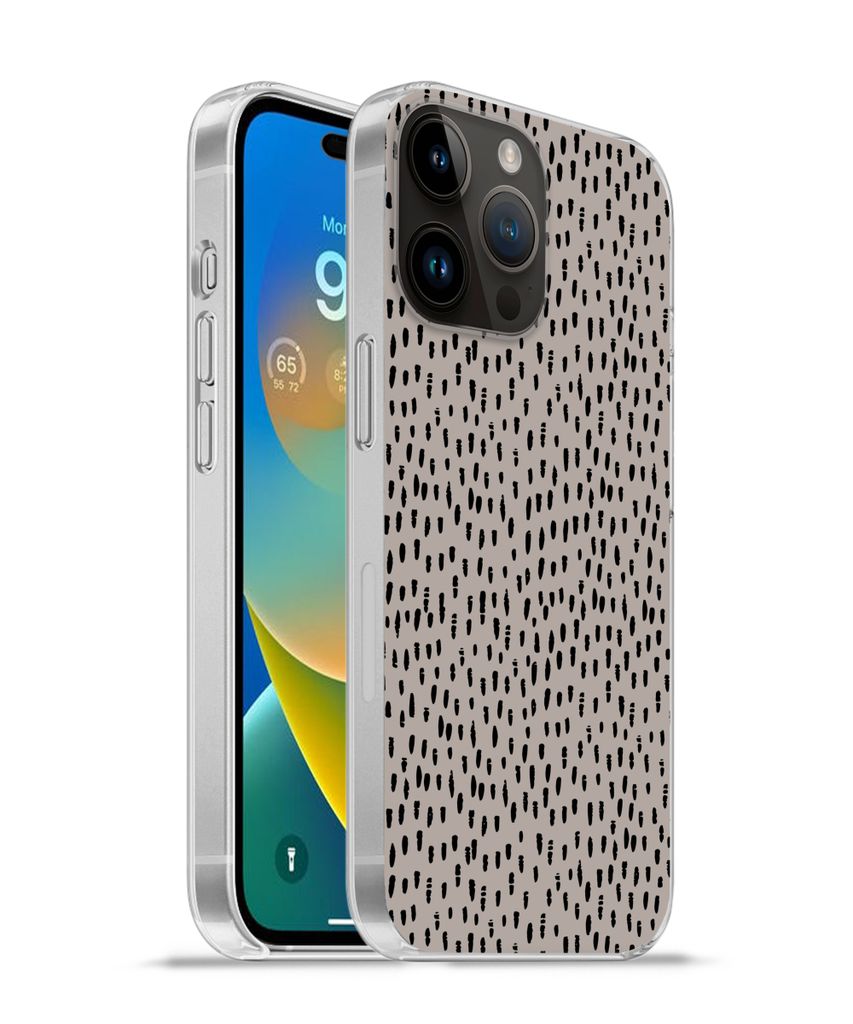MuchoWow Handyhülle Schutzhülle Hülle für Apple iPhone 14 Pro Max Polka dots - Braun - Schwarz Silikon Softcase Handy Hülle - Hardcover