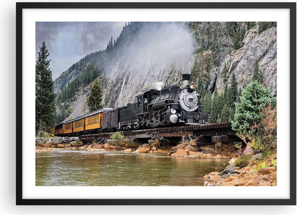 Gerahmtes Poster - Schwarzer Rahmen - Alt Lokomotive Berge Produktbild 
