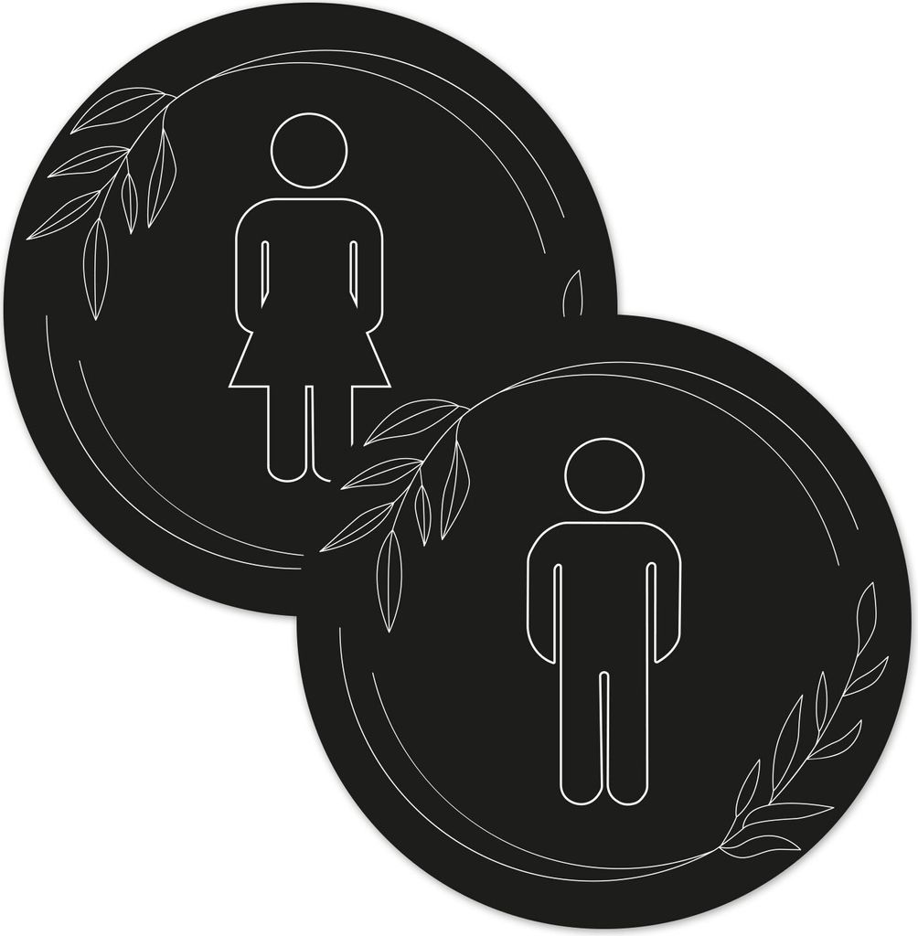 younikat Türaufkleber 2er Set Frau/Mann schwarz-weiß I Bad WC I Ø 10 cm I Aufkleber selbstklebend I you0051