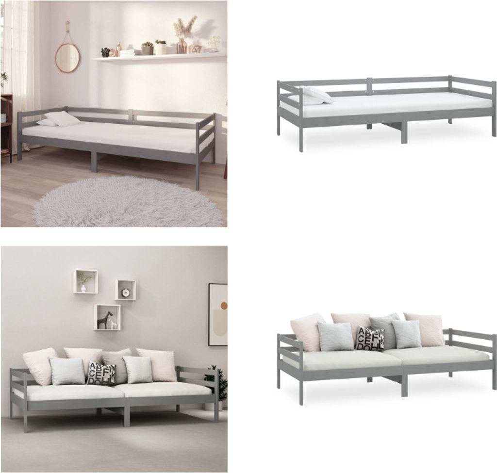 vidaXL Tagesbett Grau Kiefer Massivholz 90x200 cm - Tagesbett - Tagesbetten - Holz-Tagesbett - Holz-Tagesbetten