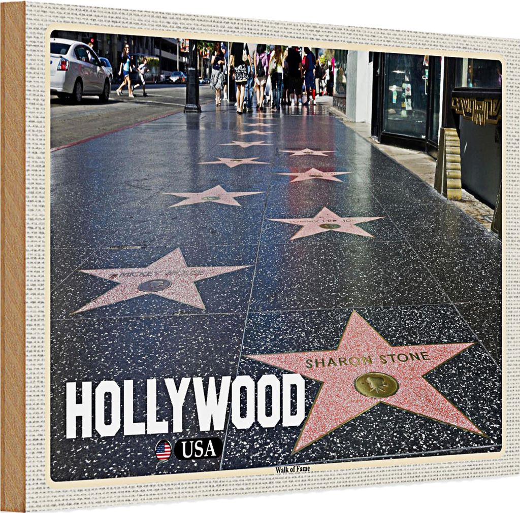 Holzschild Reise 30x20cm Hollywood USA Walk of Fame
