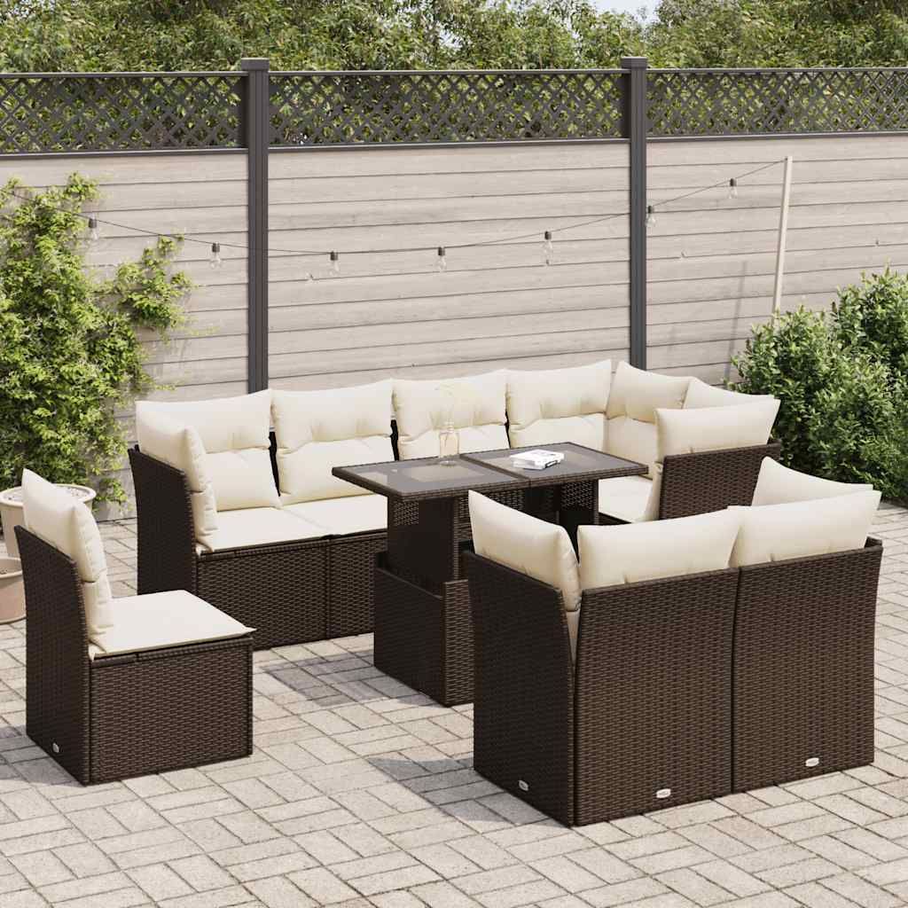 Maison Exclusive - 9-tlg. Garten-Sofagarnitur mit Kissen Braun Poly Rattan
