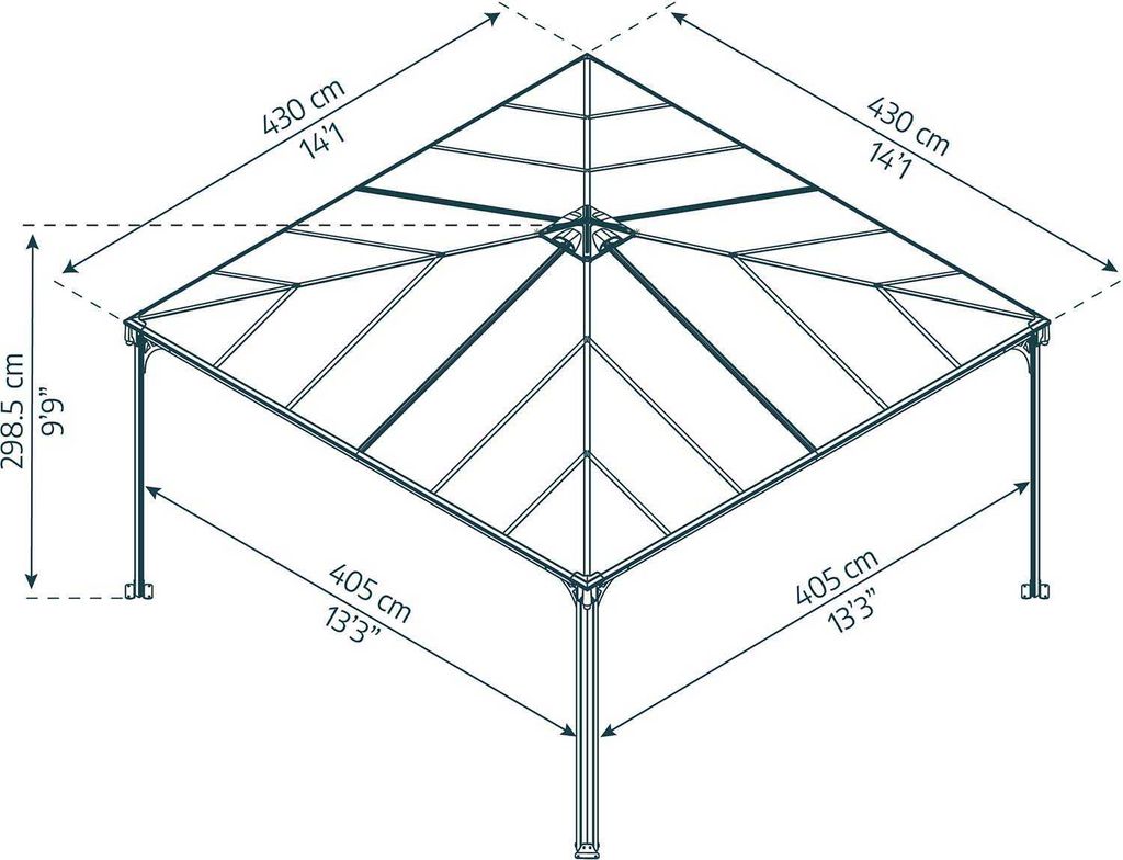 A diagram showing the dimensions of a gazebo.