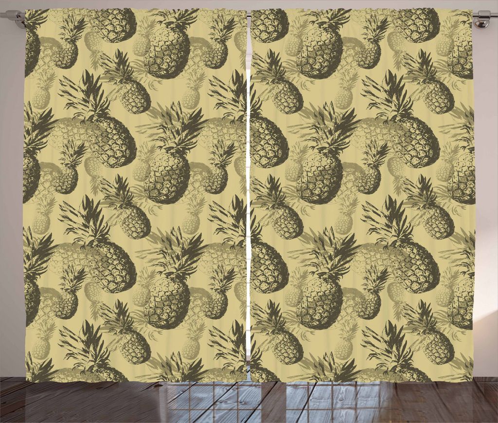 ABAKUHAUS Ananas Rustikaler Vorhang, Tropisches Grunge-Muster, Wohnzimmer Universalband Gardinen mit Schlaufen und Haken, 280 x 225 cm, Dunkelgrün...