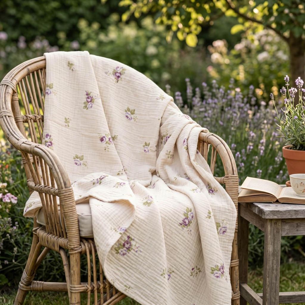 Coperta in cotone con rose ROZARIA, 140 x 200 cm Immagine del prodotto 