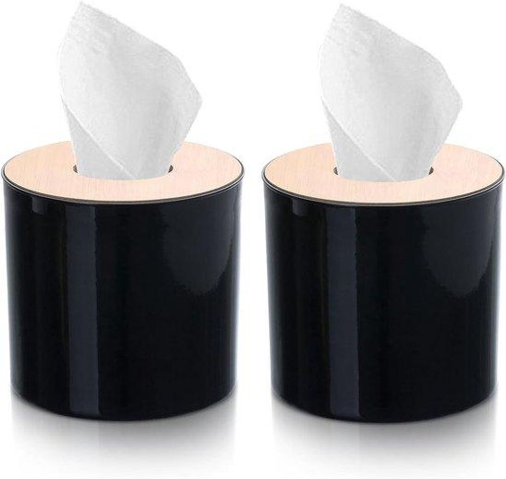 Zwei runde Hölzerne Toilettenpapierhalter mit Abdeckung für Bad und Küche (schwarz)