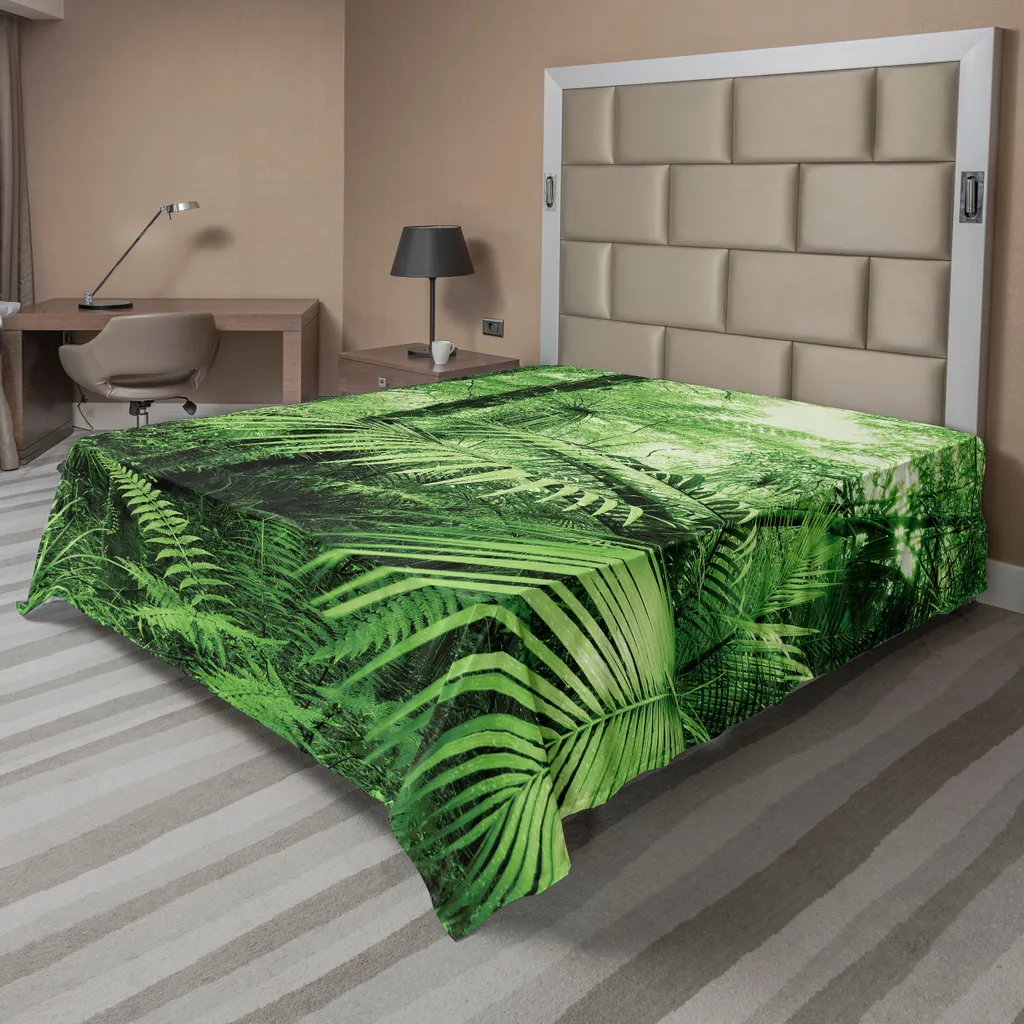 Drap de lit doux imprimé numérique plantes tropicales Zen vert forêt