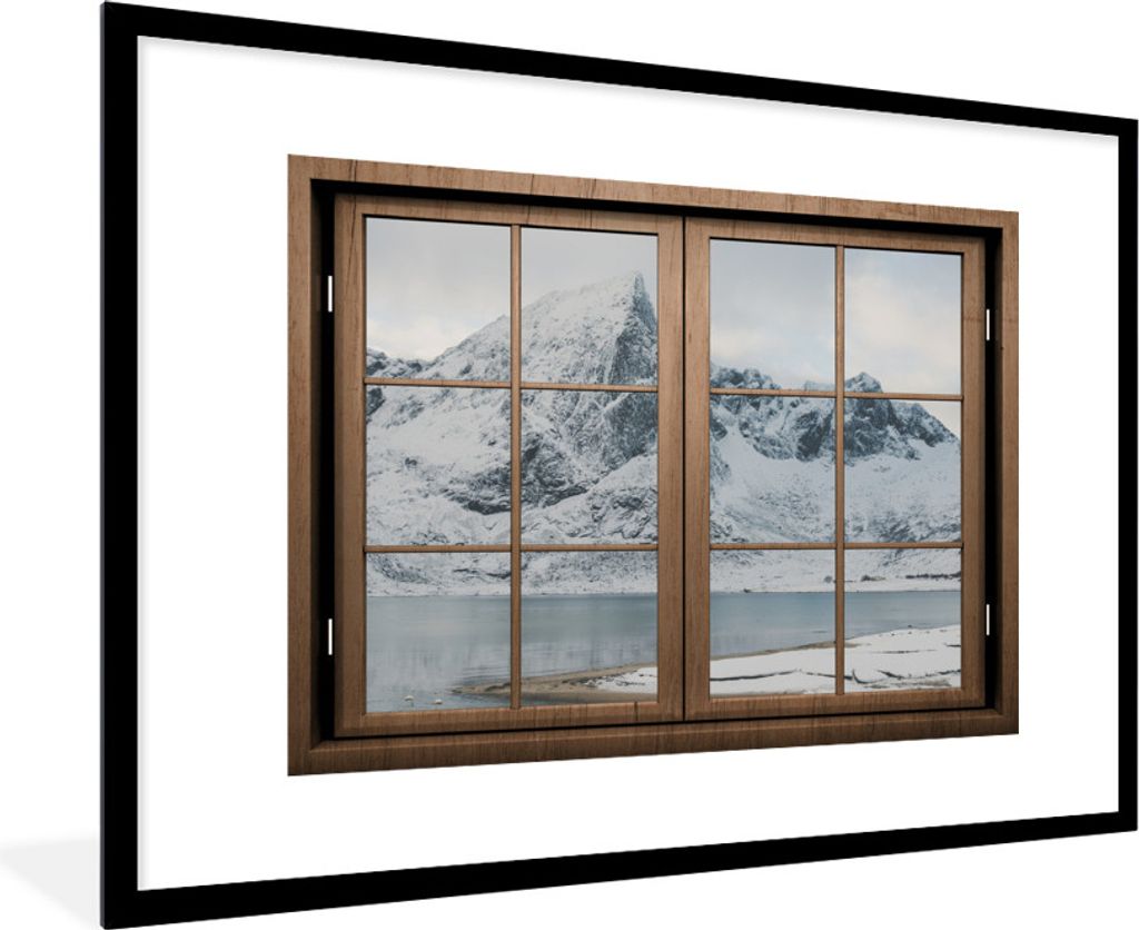 MuchoWow MuchoWow Gerahmtes Poster Ansicht - Landschaft - Winter 90x60 cm - Poster mit zchwarzem Bilderrahmen - Wanddekoration - Fotos