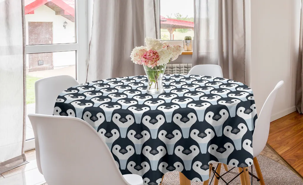 ABAKUHAUS Tovaglia Circolare 150cm Motivo Pinguini Blu Moderno