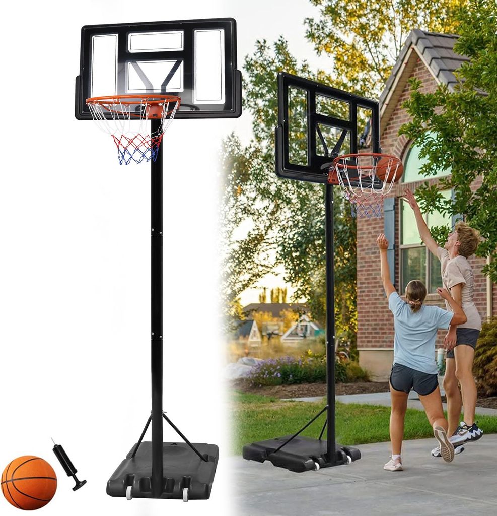 XINZI Basketballkorbanlage Outdoor/Indoor – Stabiler Metallkorb (230-305cm) mit Rollen, legierter Stahl+PVC, ideal für Familie & Freunde