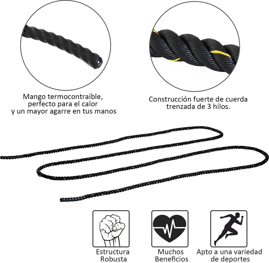 Battle Rope 38 mm Ultra Résistante 9m en Polyester pour Musculation Core - 7