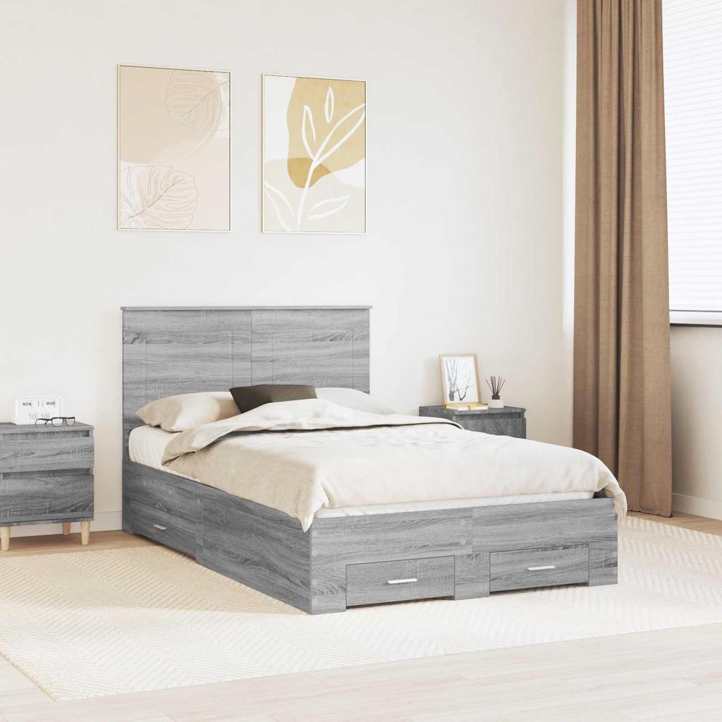 Maison Exclusive - Bettrahmen Graues Sonoma 120 x 190 cm Holzwerkstoff
