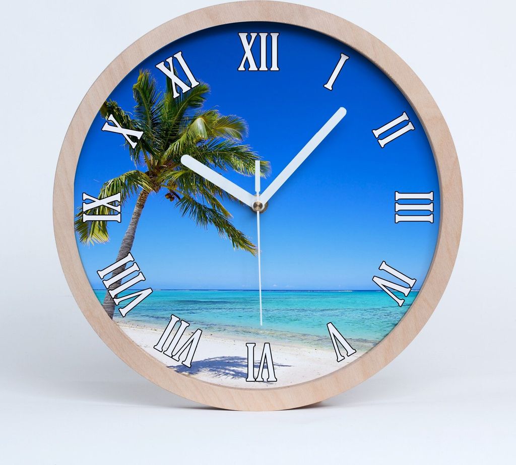 Holzuhr 20fi cm wanduhr - weiße Spitzen - tropischer Strand
