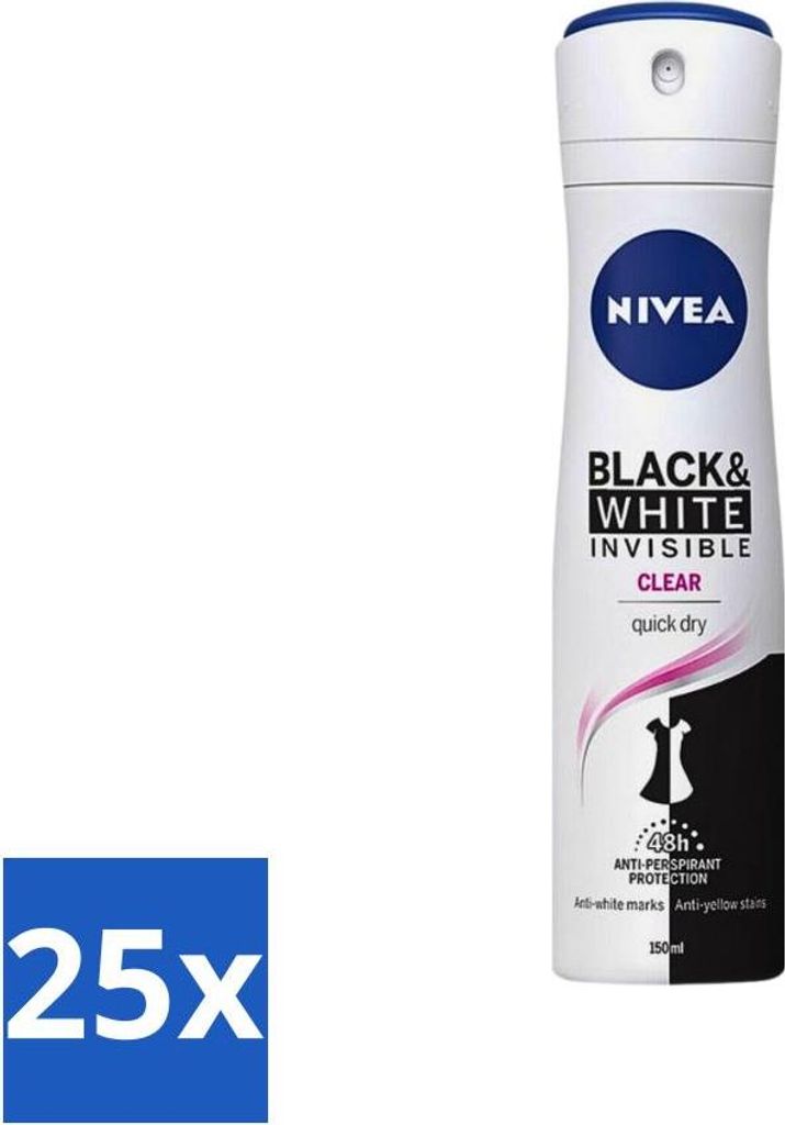 Nivea - Deodorant Spray - Invisible Black & White - 48 Stunden Schutz - 150 ml - Vorteilspack - 25 Stücke