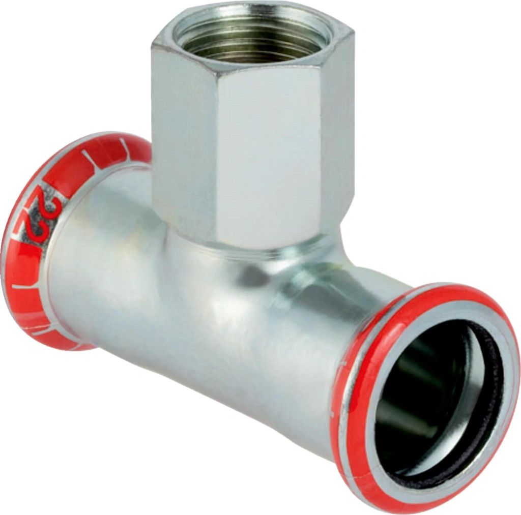 Geberit T-Stueck mit Abgang, C-Stahl, GE Mapress, d76,1 x Rp2 x 76,1mm, verzinkt, 1 Stk.