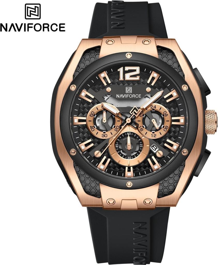 Elegante Herren Uhr NAVIFORCE MA-38614 in Schwarz/Braun mit Chronograph KP38614