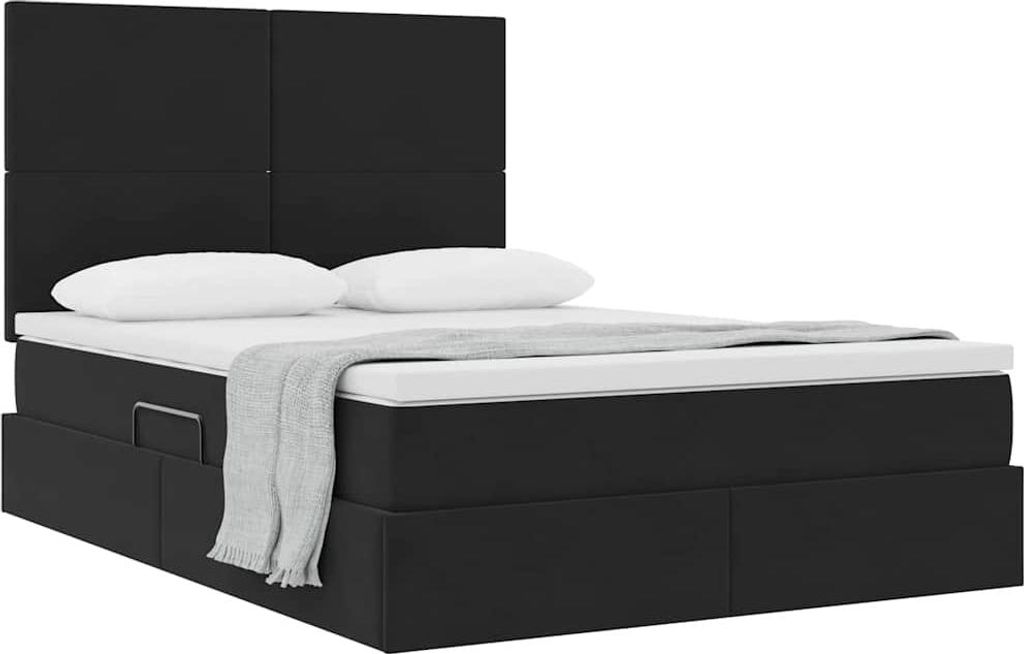 (Design 2026) Aufbewahrungsbett mit Matratze Schwarz 140 x 200cm Samt - HOMMIE 780120 - Klassische BettenJugendbett Tagesbett