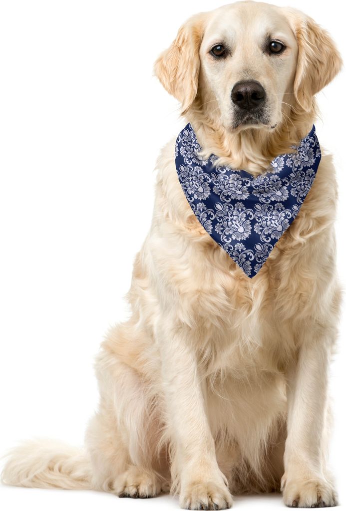 ABAKUHAUS Navy blau Haustier Bandana, Floral Antique Damast, 40x40 cm, Dunkelblau Weiß