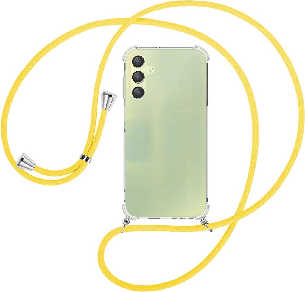 Handykette Backcover-Schutzhülle mit Band (Metall silberfarben) für Samsung Galaxy A15 - gelb
