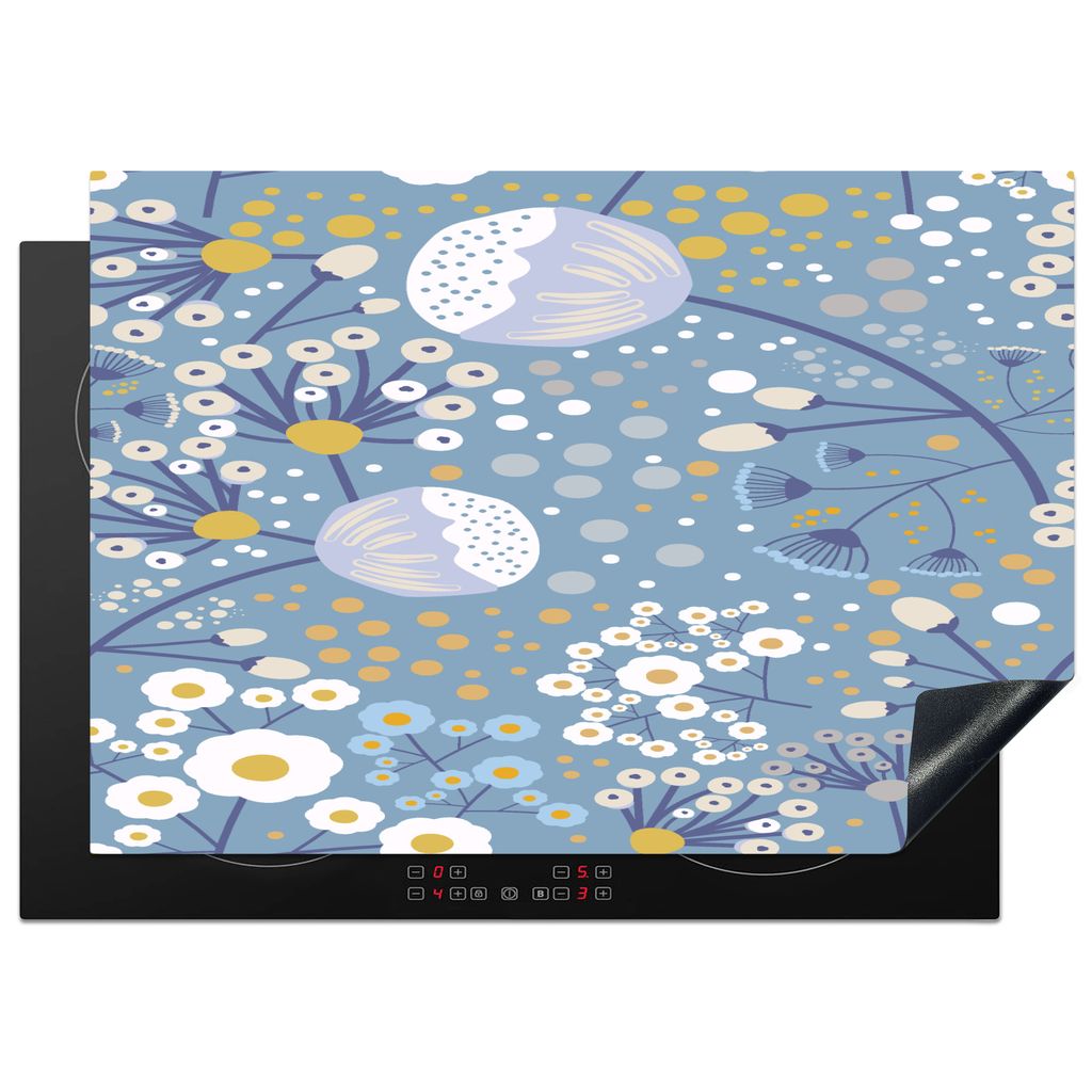 KitchenYeah Herdabdeckplatte Muster - Kamille - Blumen , 75x52cm, Küche Deko, Glaskeramikkochfeld Herdabdeckung, Abdeckplatte fùr Kochfeld
