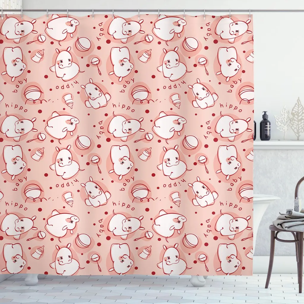 ABAKUHAUS Tenda Doccia Ippopotami 175x200cm Corallo - Arredo Bagno Bimbi