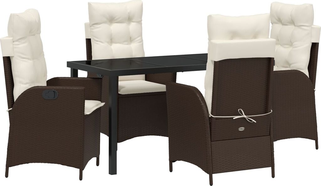 Möbel 5-teiliges Garten-Esszimmer Set mit Kissen Braun Poly-Rattan - Gartenstühle 3380493