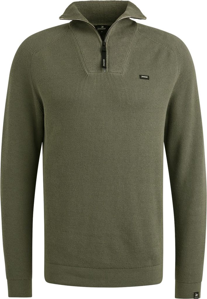 Vanguard Pullover grün mit Halbreißverschluss, gestrickt, Baumwolle, langärmelig