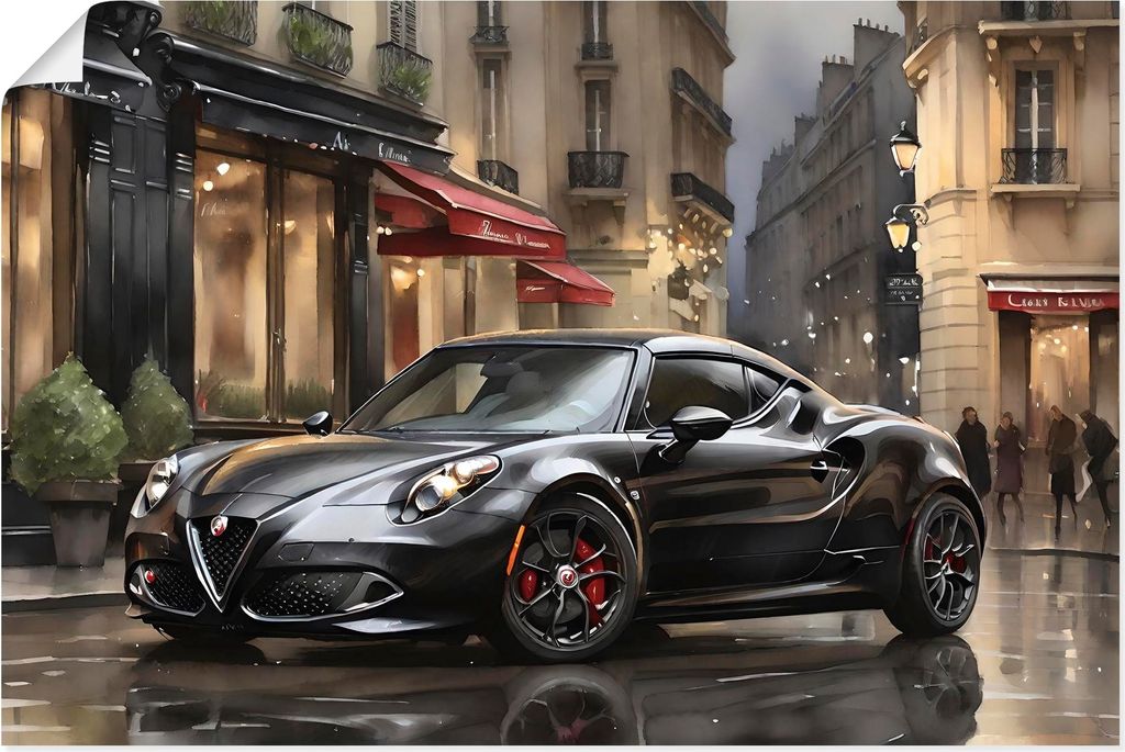 ARTland Poster Mit einem Alfa Romeo 4C in Paris Größe: 60x40 cm