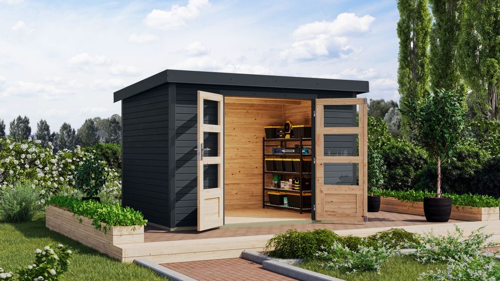 Karibu Gartenhaus Hybridhaus Metall Jupiter 4 anthrazit 298,5x213,5x209 cm