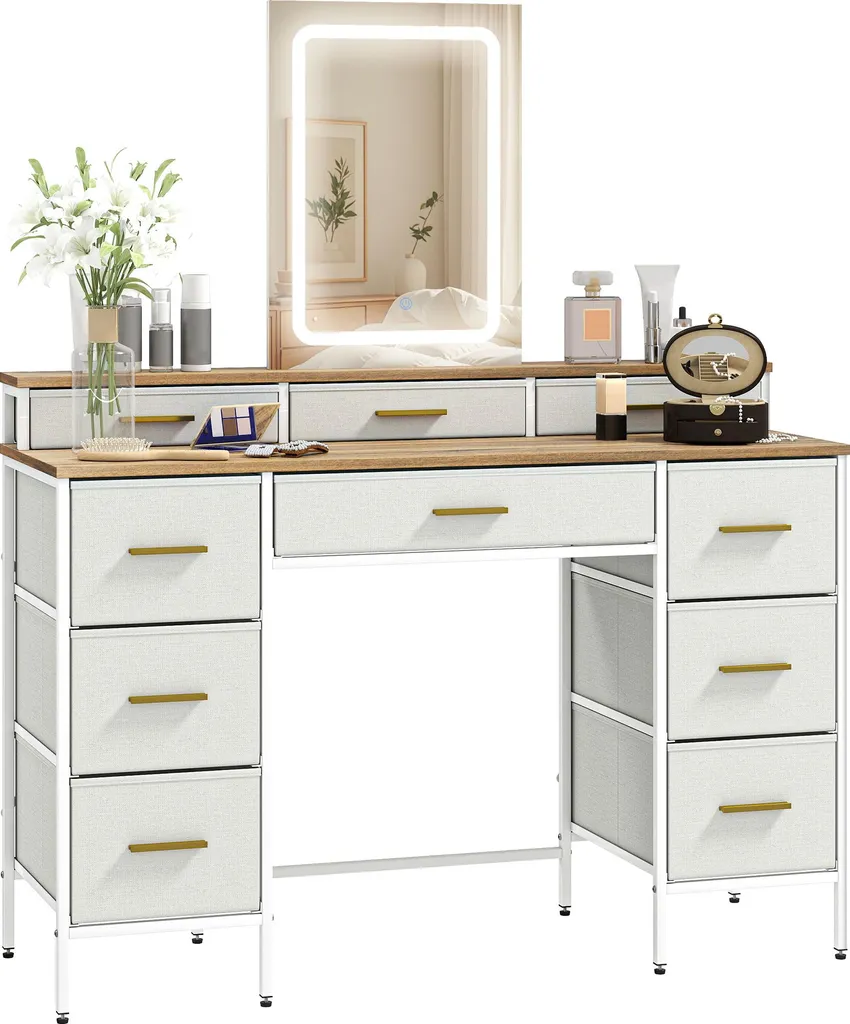 Coiffeuse Gain de Place : 10 Tiroirs et Miroir LED contre le Désordre