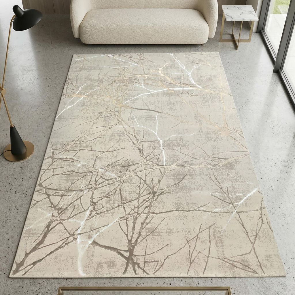 Moderner Designerteppich mit glänzenden Ästen abstrakt creme Größe - 200 x 290 cm