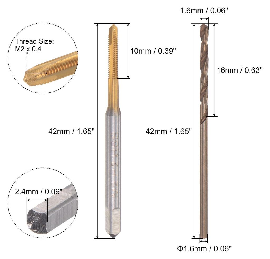 M2 x 0,4 Spiralspitzgewindebohrer 1,6mm Bohrer Set Metrisch Schnellstahl Maschinenschraube Gewindebohrer Gewindeschneidwerkzeug