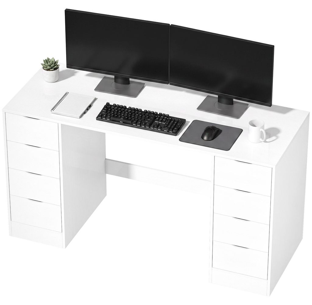 HOMCOM Bureau met 8 lades, modern bureau, 140 x 53 x 75 cm, Productafbeelding 