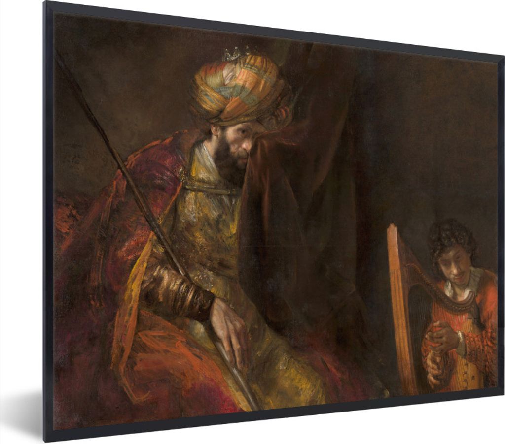 MuchoWow Gerahmtes Poster Saul und David - Rembrandt van Rijn 40x30 cm - Poster mit Schwarzem Bilderrahmen Wandposter Rahmen Foto Bilder - Kunstp...