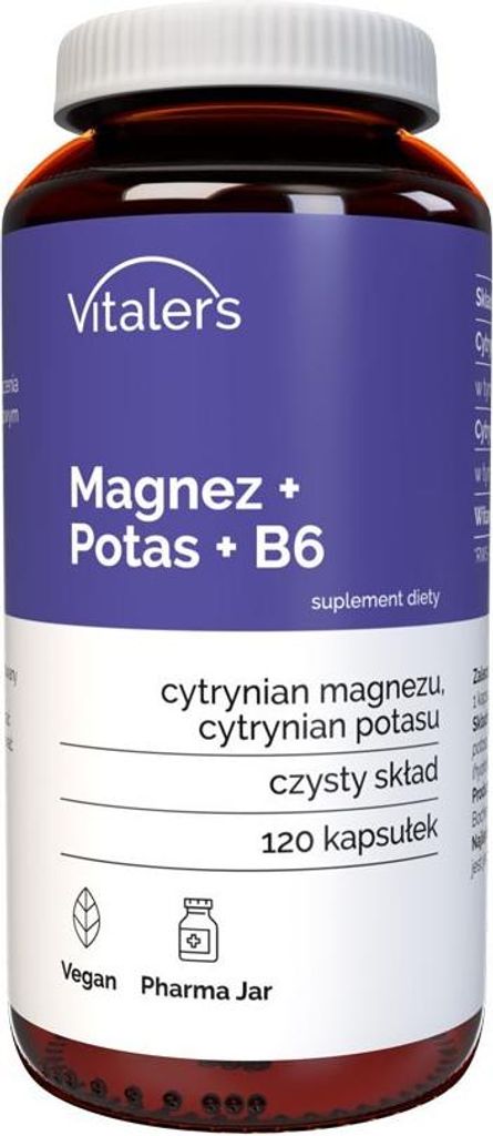 Vitaler's Magnesium 100 mg + Kalium 150 mg + Vitamin B6 10 mg- 120 Kapseln, Vegan, 4 Monate Nahrungsergänzung, ohne Konservierungsstoffe, reine Zu...