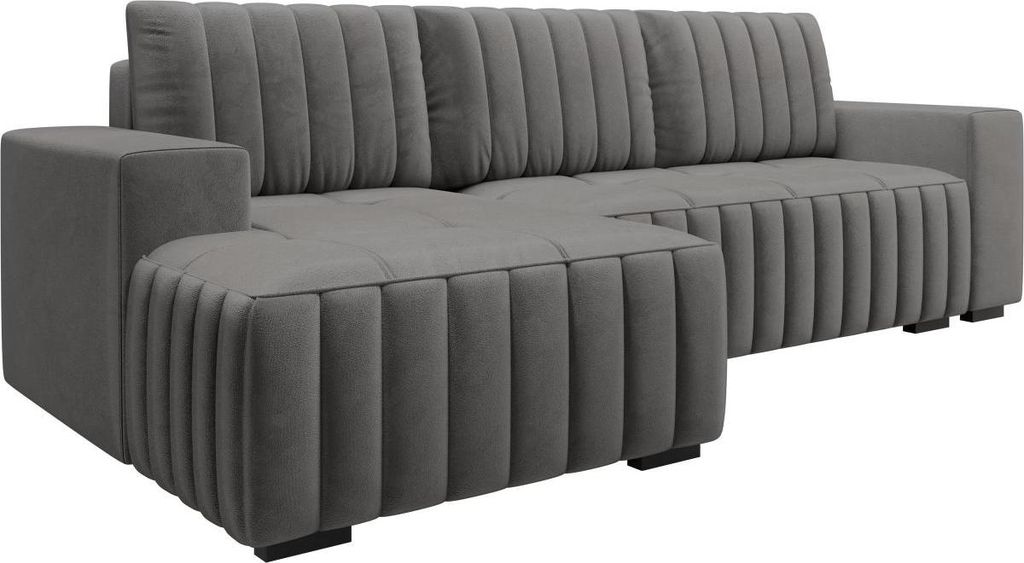 A gray sectional sofa is shown from a side-angle against a white background.