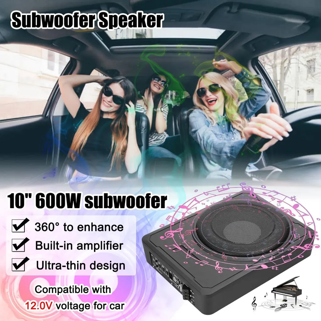 Subwoofer Attivo 12V 800W per Auto - Cassa Chiusa 23cm Slim Alluminio - 2
