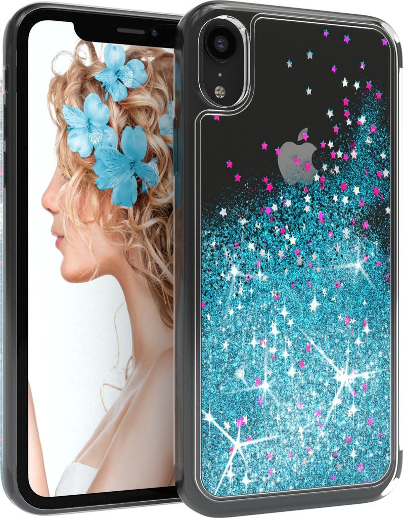 EAZY CASE - Glitzer Hülle kompatibel mit Apple iPhone XR Glitzer Schutzhülle, Soft Case, Backcover Transparent mit Motiv