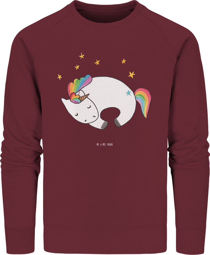 Mr. & Mrs. Panda Nachhaltiger Pullover Einhorn Nacht Größe L - Burgundy - Geschenk, Menschen, Traum, Sweatshirt, Baumwoll, Pulli, Sweater, Ruhe, ...