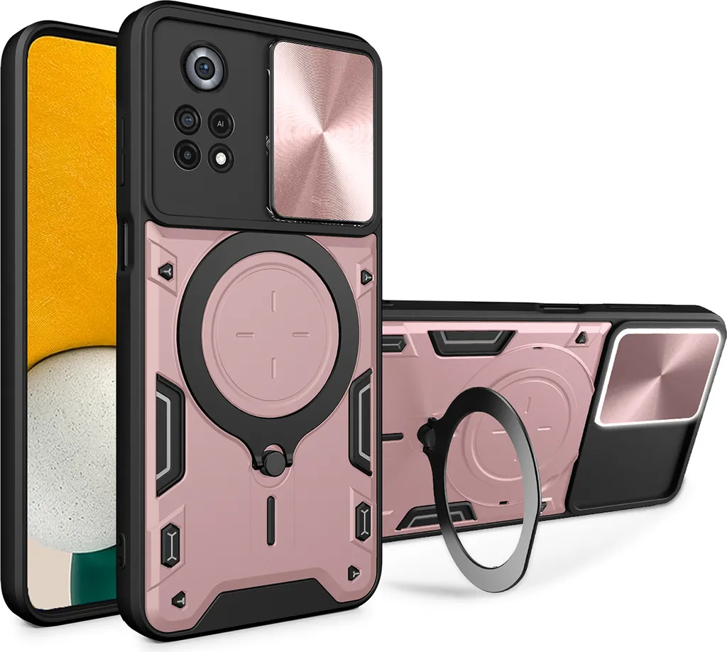 Custodia Xiaomi Poco X4 Pro 5G - Protezione Antiurto Oro Rosa con Anello